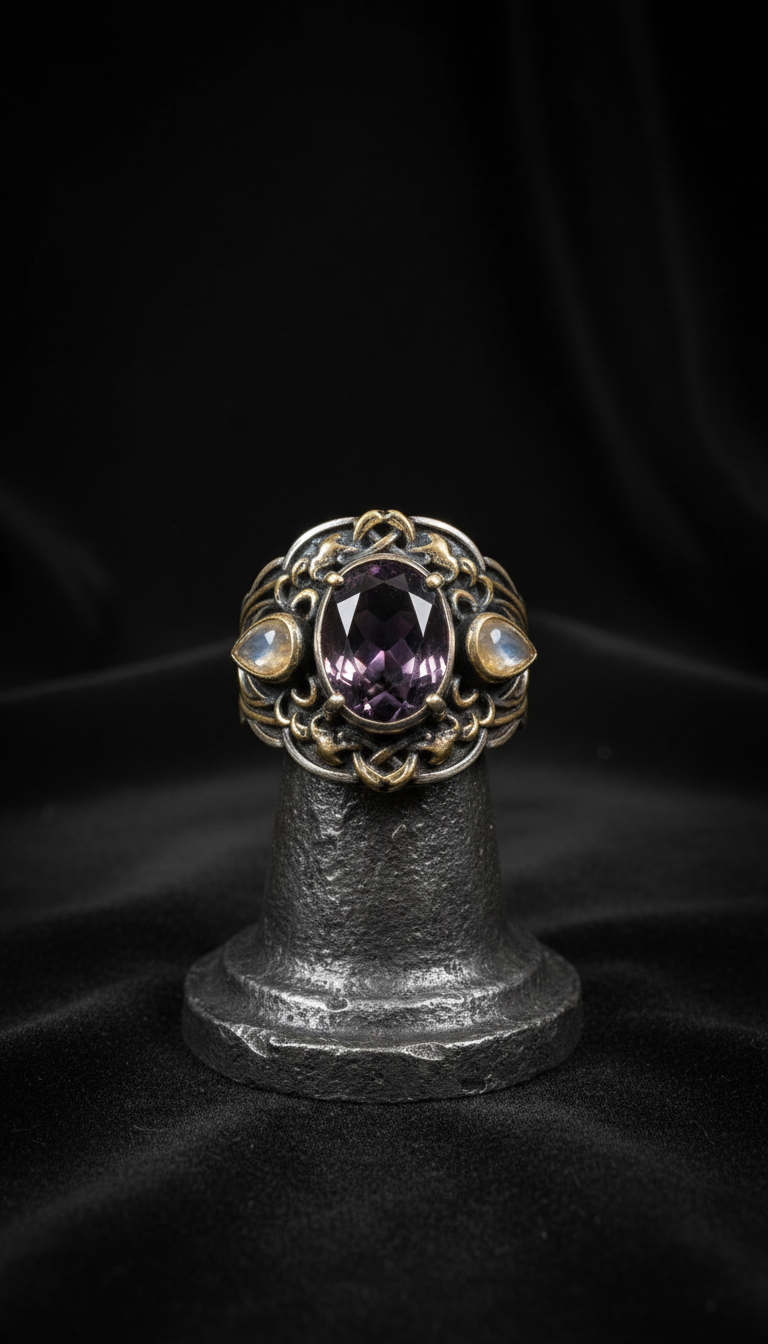 Medieval statement ring with ornate crest