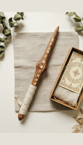 Oak wand with folklore runes linen wrap