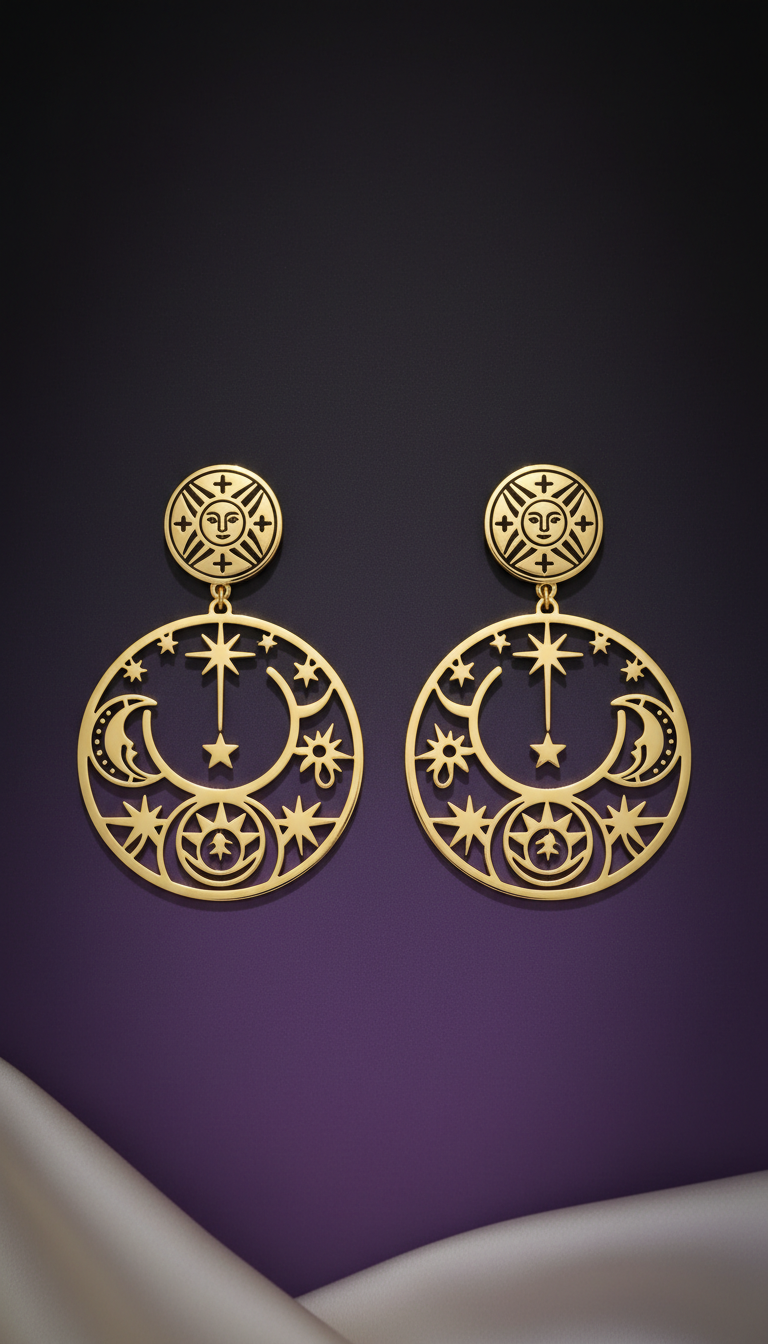 Tarot Gold Crescent Statement Earrings