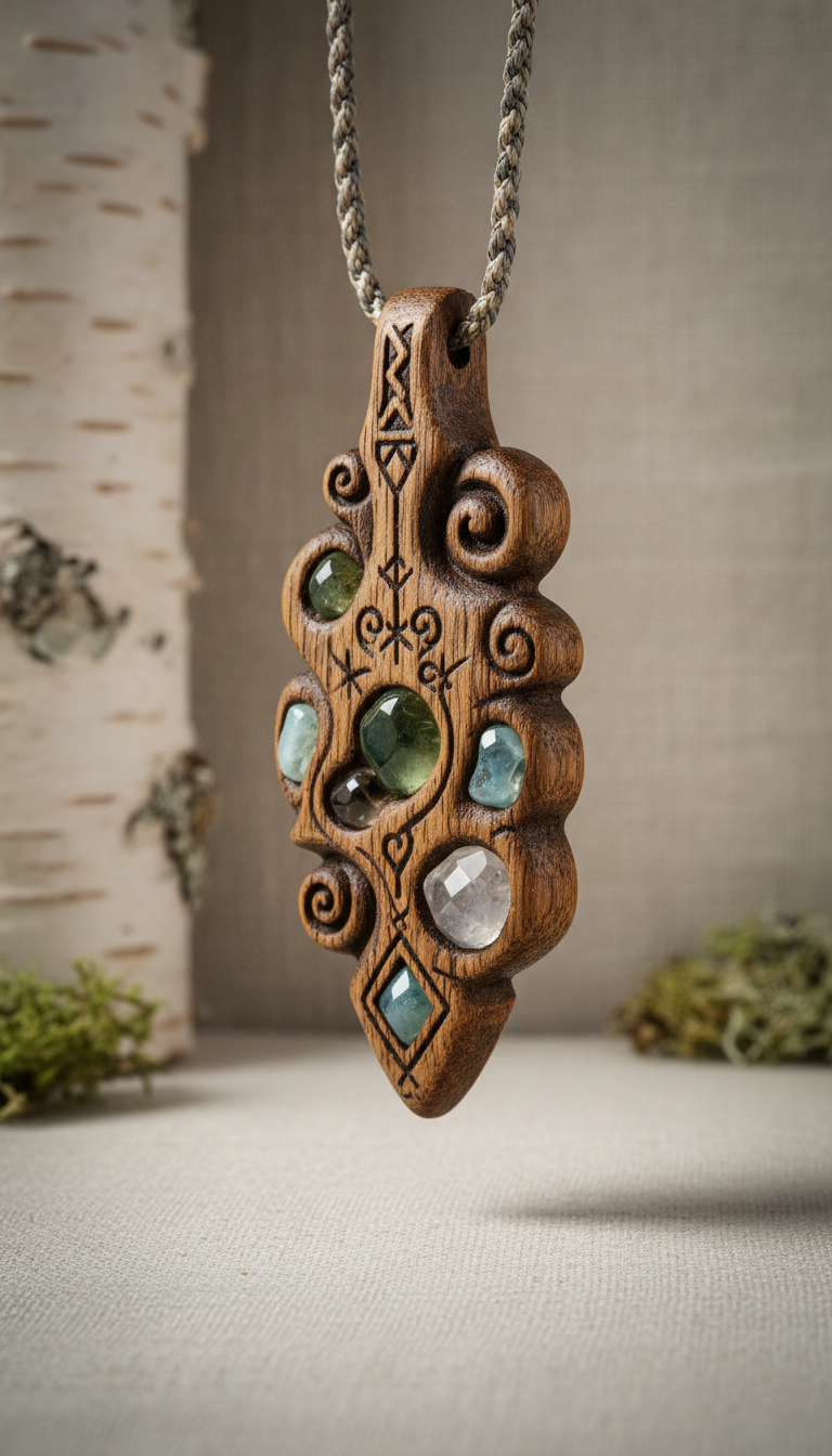 Oak Amulet Necklace with Quartz Crystal