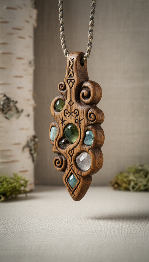 Oak Amulet Necklace with Quartz Crystal