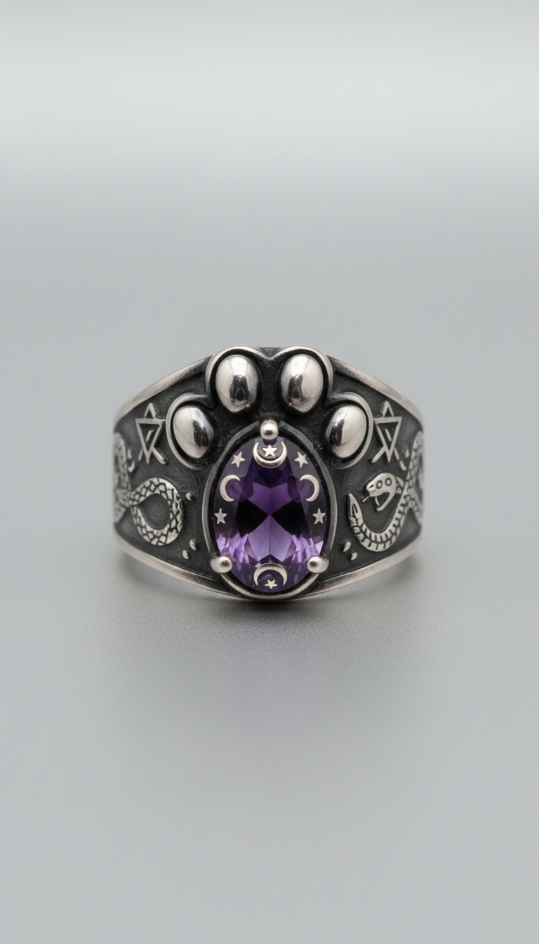 Occult cat paw silver ring