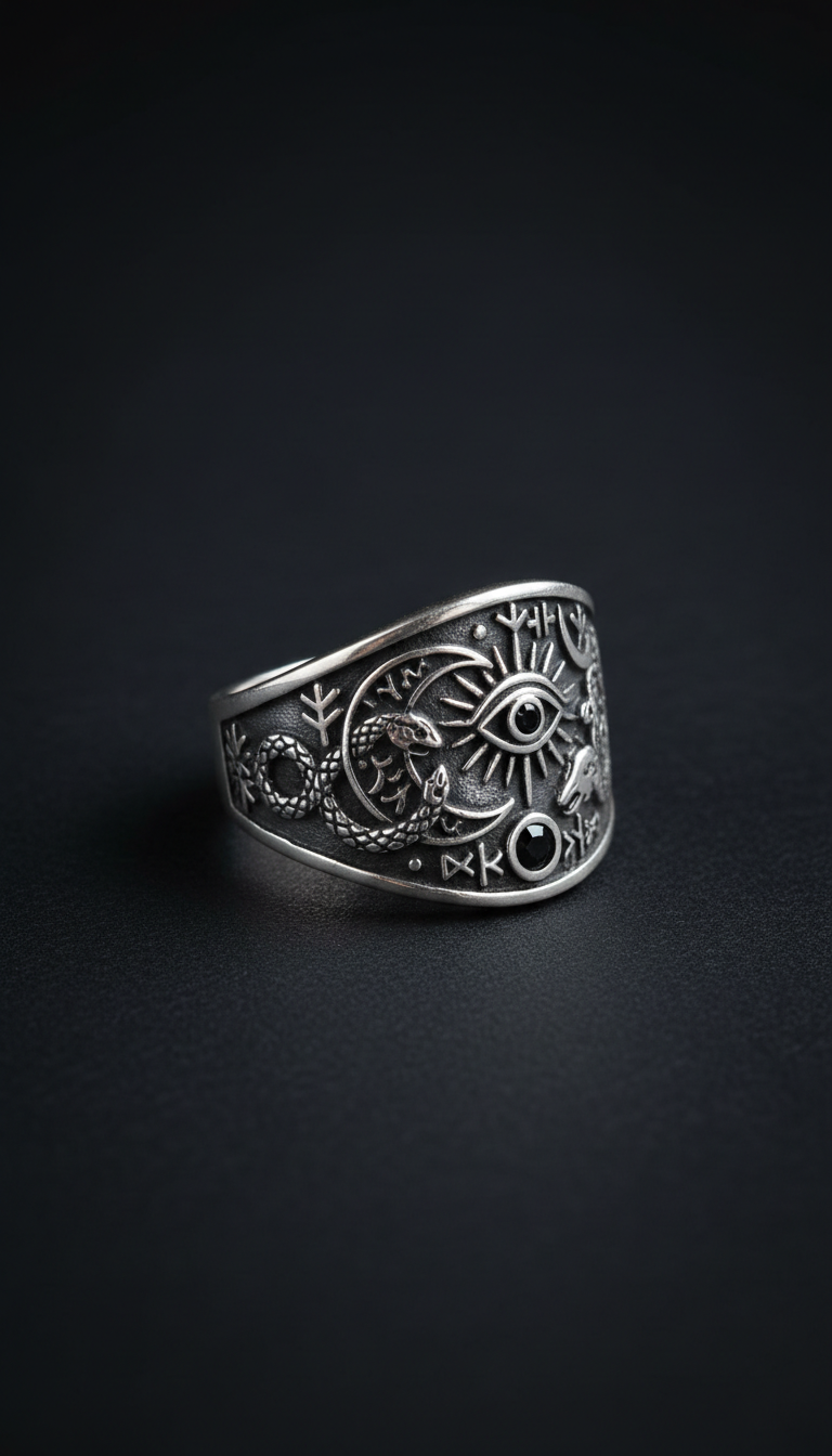 Silver Ring with Mystical Motifs