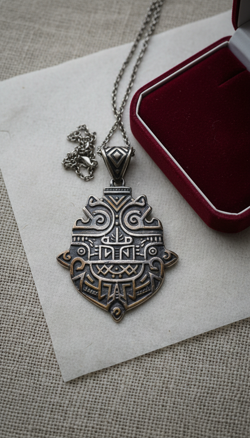 Oxidized silver pendant with filigree design